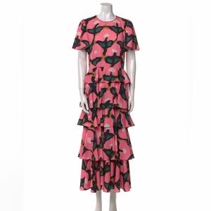 RHODE Pink and Black Floral Midi Dress - size 6